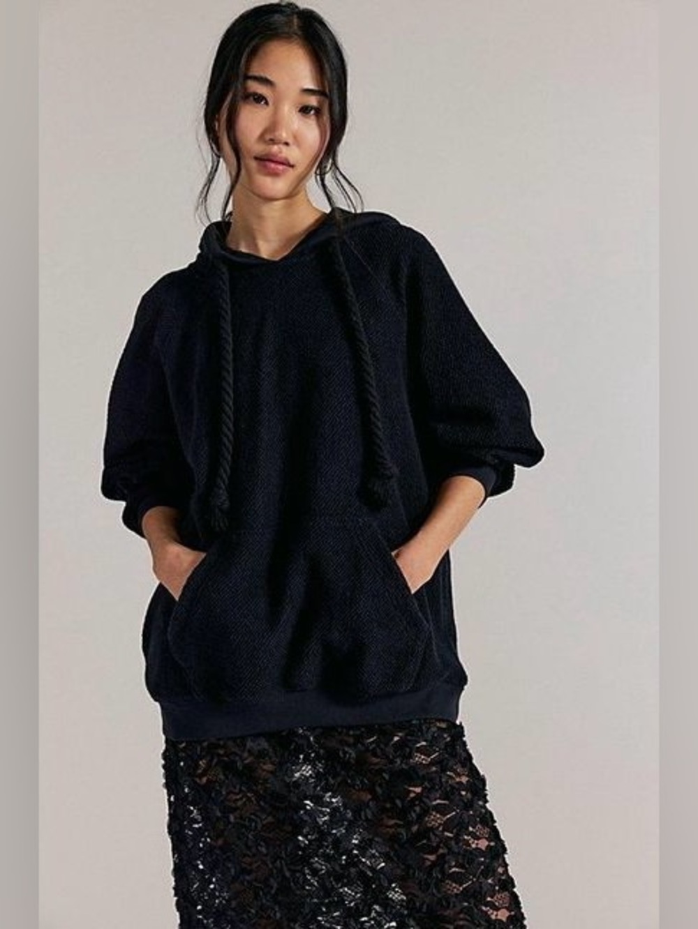 NWT FREE PEOPLE Looped In Hoodie | Black MSRP $98 Size XS Oversized SOLD OUT
